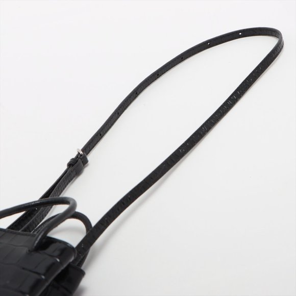 Balenciaga Shopping Phone Holder Croc-Embossed Crossbody Black - Picture 6 of 12